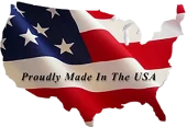 USA flag in shaped of USA map with "Proudly Made In The USA" wording written on the flag
